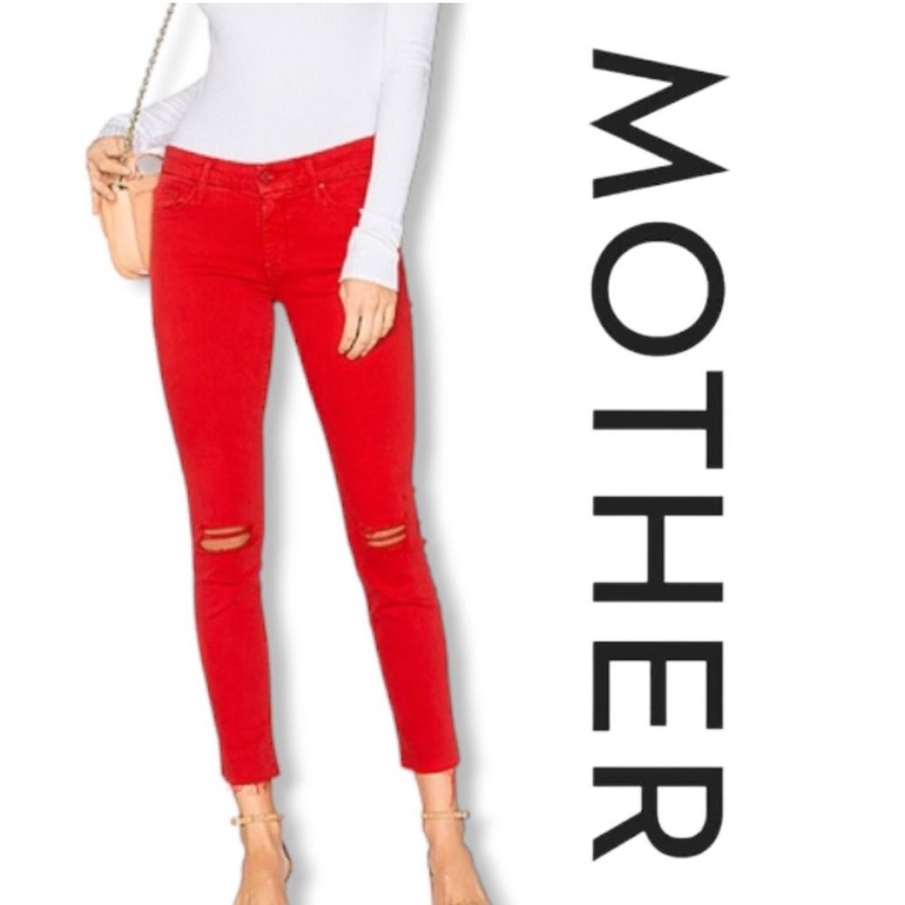 MOTHER Looker Ankle Fray Blow By Blow in Firecracker Red Size 26